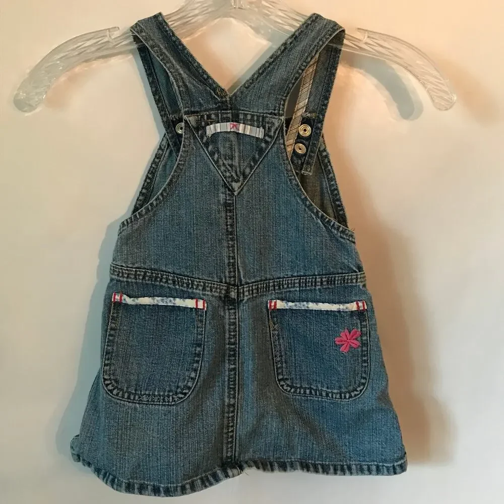 Vintage Gap Overall Dress Girls Size 2 Flower Handstitched Patchwork Snap Denim